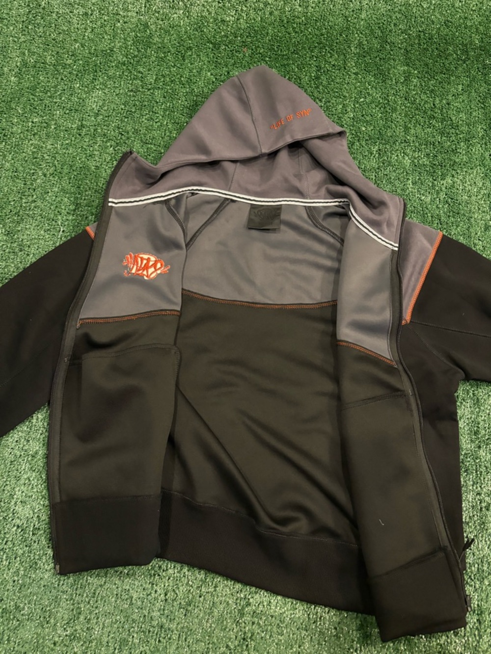 Black and Gray Zip Hoodie with Orange Accents - Picture 3 of 5